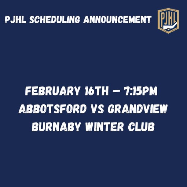 As a result of an earlier postponement, we've got a game that has been rescheduled for February 16th between @abbypilots and @grandviewsteelers!

#PJHLBC