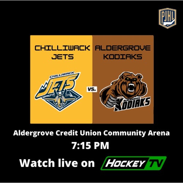 Are you ready?!?!?

@aldergrove_kodiaks host 
@chilliwackjetsofficial tonight, looking to secure two points in the tight #PJHLBC playoff race! 

Puck drop is at 7:15 PM!