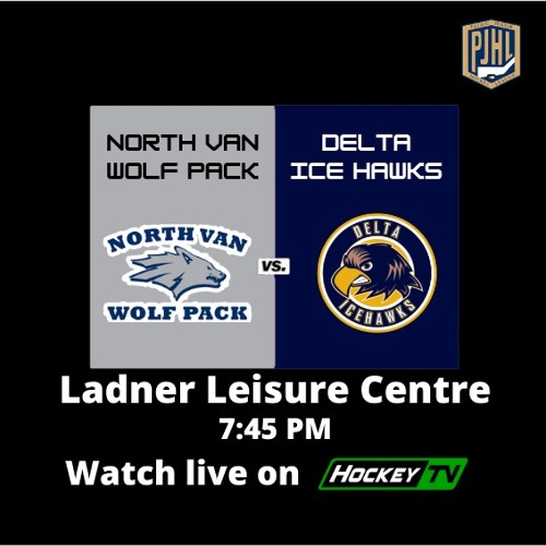 Another night, another #PJHLBC game on the schedule!

The top two teams in the Tom Shaw Conference go head-to-head for the sixth and final time this season. @nvanwolfpack has the edge with a 3-1-1-0 record to @delta_ice_hawks 2-2-1-0 record.